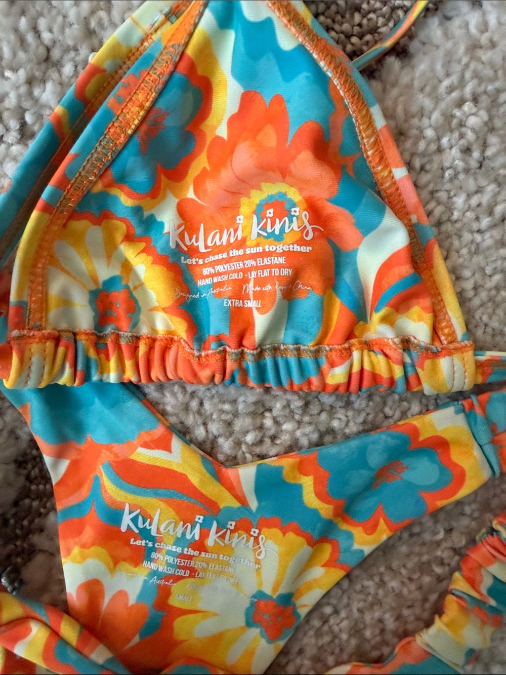 Floral Orange & Turquoise String Bikini - Picture 2 of 2
